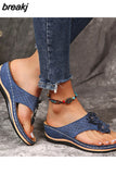 New Summer Flower Women's Sandals Car Line Non-slip Beach Shoes Large Size Flip Flops Wedges Comfortable Sandals Women