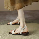 Size 32-43 Women Flats Sandals Summer 2023 Real Leather Low Heels Shoes For Women Retro Buckle Casual Sandal