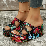 Printed Chunky Platform Slippers Women Summer 2023 Hollow Out Wedge Sandals Woman Thick Bottom Beach Sandalias Size