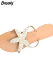 Beaded Gold Slippers Women Summer Beach Sandals Outdoor Cute Starfish Sandals Ladies Flip Flops Plus Size 43