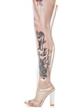 Furtado 2022 Spring Summer Clear Rainboots Pointed Toe Crystal Chunky Heels Stiletto Heels Over The Knee Transparent