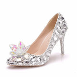 Quee Cinderella Glass Slipper With Money Pointed High-Heeled Fine With Rhinestone Sequins Bridesmaid Wedding
