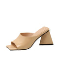New Summer Women's High-heeled Patent Leather Slippers, Square Toe, Thick-heeled Net Red Sandals for