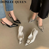 High Heel Shoes Women Slingback Sandals Female Pointed Toe Elegant Pumps For Party Shoes Brand Buckle Slip On Mule