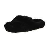 Winter Women Slippers Faux Fur Fully Wrapped Sole Vamp Furry Slippers Black Female Warm Flats Large Size Slides Cozy