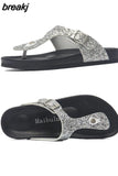 New Women Flip Flops Slippers 2023 Casual Summer Beach Print Slip on Outside Slides