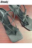 High Heels Sandals Narrow Band Women Gladiator Sandal Ladies Square Open Toe Ankle Buckle Strap Stiletto