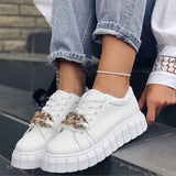 Women's Shoes Spring and Autumn New Designer Hot Sale Casual White Shoes Thick Sole Sneakers Metal Chain Tenis