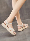 Sandals Flat Summer Shoes Woman Suit Female Beige Buckle Strap Clear Heels New Without Gladiator Girls Black Low Comfort