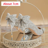 Bowknot Pumps Women New Silver Bling Sequins Wedding Party Shoes Woman Luxury Bling Upper Dress Heels Party