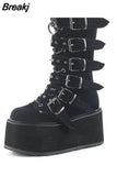 Gothic Style Cool Street Comfy Motorcycle Boots High Heel Punk Rivets Chunky Platform Mid-Calf Women Boots Shoes