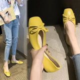 Women Bow Flats Leather Slip on Flat Shoes For Woman Shallow Single Shoes Butterfly Knot Loafers Green Ladies Boat Shoes