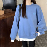 Splicing Pullover Women Autumn Winter Fleece Thick Korean Version Oversized Hoodies O Neck Long Sleeve Girl