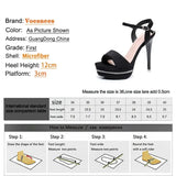 Black Party Women Shoes 12CM Stiletto Summer Elegant Sandals Waterproof Platform Fashion Design Wedding High Heels