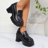 New Women's High Heels Loafers Punk Pu Leather Chunky Platform Pumps Women Slip On Black Jk Uniform Shoes Woman Mary