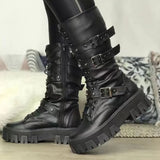 Punk Goth Women Motorcycle Boots Buckle Chunky Heel Platform Shoes Rock Kpop Dark Luxury Brand Combat Boots