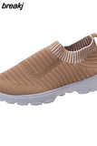 Stripe Knitted Socks Sneakers Women 2023 Spring Summer Slip on Flats Shoes Woman Plus Size Breathable Mesh Running