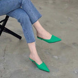 Spring Pointed Toe Women Mules Slipper Fashion Candy Color Ladies Elegant Dress Sandal Square Low Heel Slip on Slides