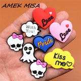 Sale 1pcs Shoe Charms Heart-shaped/Kiss me/Skull Shoe Accessories Shoe Buckle Decorations Fit Croc JIBZ Kid's X-mas