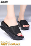 New Fashion Women's Sandals Lady Waterproof Platform Casual Mid-heel Sequin Fish Mouth Wedge Slippers Summer Women's