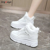 shoes Winter boots fashion round head sports shoes keep warm thick bottom plus velvet lace-up casual running women's