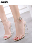 Heels Sandals Women PVC Transparent Heels Summer Shoes Woman Party Suede Ankle Strappy Sandalias Mujer 2023 Female