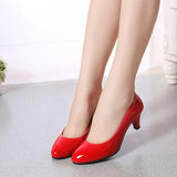 Breakj High Heel Single Shoes Women's Low-Heeled Fashion Tip Shoes 5CM Coarse Heel Casual Leather Shoes Low Heel Work Performance