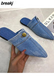New Womens Slippers Pointed Toe Denim Jeans Flat Slipper Slingbacks Womens Shoes Fashion Sandals Ladies Casual