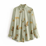 Women Blouses Long Sleeve Turn-down Collar Casual Tops Leopard Print OL Style Office Shirt Ladies Loose Blouses
