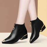 Women's Boots Fashion Metal Pointed Short Boots Autumn and Winter Women Leather Boots Elegant Thick Heel Women Ankle