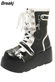 Style Platform Wedges Mid-calf Motorcycle Boots 2023 Vampire Cosplay Winter Shoes For Women Walkim Comfy Big Size
