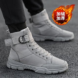 Canvas Boots Men's Hight-Top Men's Shoes Korean Version Fashion All-match Military Black Mid-Top Tooling Men's