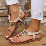 Style Flat Sandals for Women Summer 2023 String Bead Clip Toe Gladiator Sandals Woman Non Slip Beach Shoes Plus Size