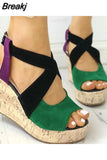 Women Sandals Summer Casual Platform Shoes Color Blocking High Wedges Heels Elegant Laides Casual Buckle Strap Chaussure