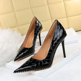 Breakj Retro Sexy High Heels Women's Shoes Ultra High Heel Shallow Mouth Pointed Metal Chain Rivet Single