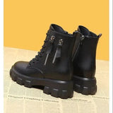 Leather Platform Ankle Boots Women Lace-Up Zipper Thicked Plush Snow Boots Woman Winter Non-Slip Warm Cotton Shoes