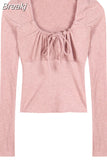 Slim Y2k Crop Tops Casual Basic Korean Fashion Pullover Woman Long Sleeve Elegant Clothing Female Design 2023