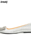 Shoes Woman Square Buckle Crystal Pointed Toe Flats Glitter Shallow Slip On Comfy Loafers Bling Bling 33-44