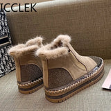 Women's boots Warm short fur plush winter ankle boots plus platform women's side zipper shoes women's comfort