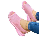 Women 2023 Summer Solid Color Flying Weave Sandals Open Toe Wedges Shoes Platform Slip-On Light Weight Casual Ladies