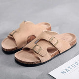 Men's Cow Suede Leather Mule Clogs Slippers High Quality Soft Cork Two Buckle Slides Footwear For Men Women Unisex