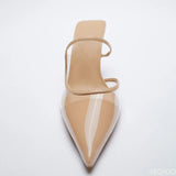 Light Luxury Women Shoes New Nude Color Transparent Pointed Temperament High Heels Muller Stiletto Single Shoes