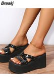Summer Woman Sandals Plus Size 43 High Platform Gothic Cosplay Wedges Comfy Woman Mules Shoes Outstoor