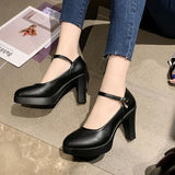 Toe Black Block Heels Women Pumps Split Leather Shoes Dance High Heels Shoes Platform Pumps Crystal For Party Work