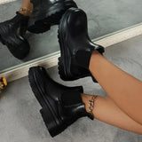 Shoes for Women 2023 Autumn Winter Square Heel Round Toe Chelsea Boots PU Slip-On Mixed Colors Gothic Shoes Botas