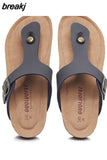 New Summer Women Beach Shoe Casual Cork PU Leather Slippers Men Outdoor Fashion Flip Flops