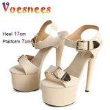 Summer Platform Sandals For Women T-Runway Style High Heels Fashion Buckle Design Stilettos Night Club Pole Dancing