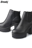 Mujer Fashion Women Boots Square Heel Platforms Zapatos Mujer PU Leather Thigh High Pump Boots Motorcycle