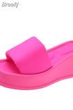 New Summer Square Toe Thick Bottom Women's Slippers Brand Satin Sandals Womens Sexy Waterproof Platform Dress Beach