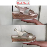 Women 2023 Summer Wedges Thick Bottom Shoes Solid Buckle T-Strap Open Toe Sandals Casual Ladies Platform Shoes Zapatillas